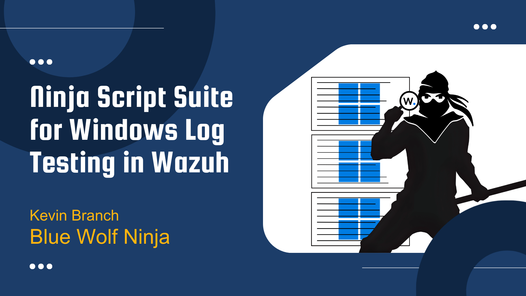 Ninja using magnifying glass for Wazuh Windows log analysis